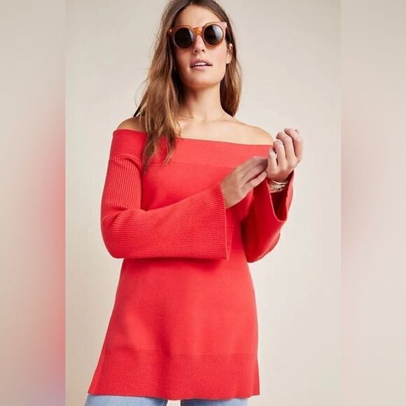 Anthropologie Elise Ribbed Tunic Off The Shoulder Sweater small - Picture 1 of 6